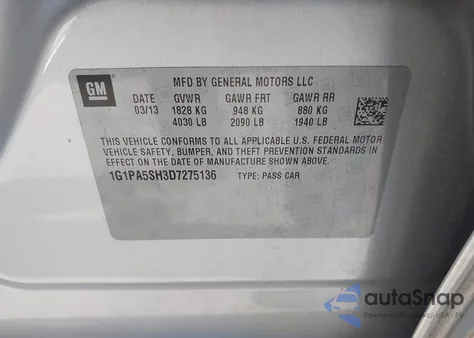 2013 Chevrolet Cruze Ls Auto from USA, damaged, VIN 1G1PA5SH3D7275136